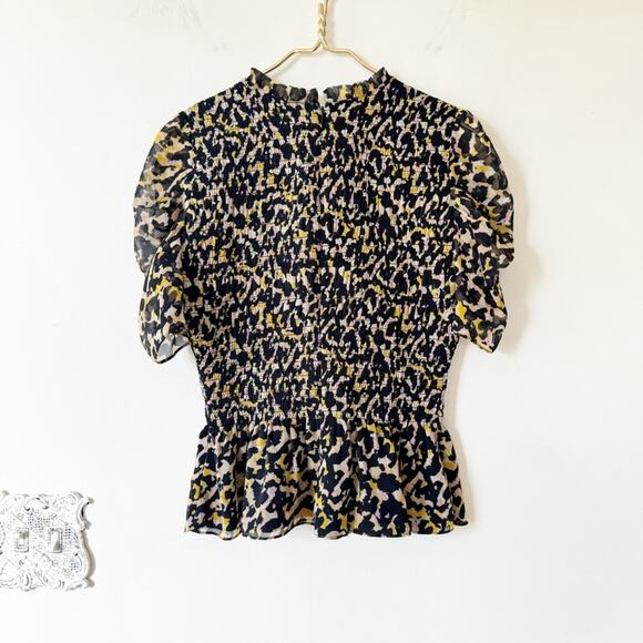 Amanda Uprichard Adrina Leopard Animal Print Smocked Blouse M - Picture 10 of 14